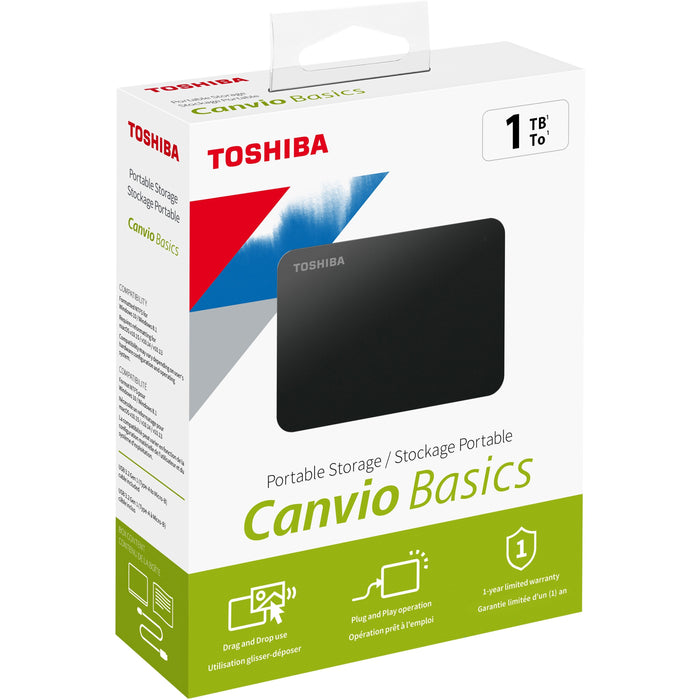 Toshiba Canvio Basics 1 TB Hard Drive - External - Black - TOSHDTB410XK3AA