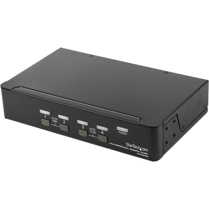 StarTech.com 4 Port DisplayPort KVM Switch - 4K 60Hz - Single Display - UHD DP 1.2 USB KVM Switch with USB 2.0 Hub & Audio - TAA Compliant - STCSV431DPUA2