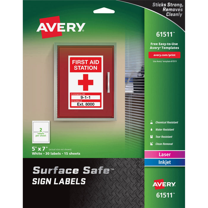Avery&reg; 5"x7" Removable Label Safety Signs - AVE61511
