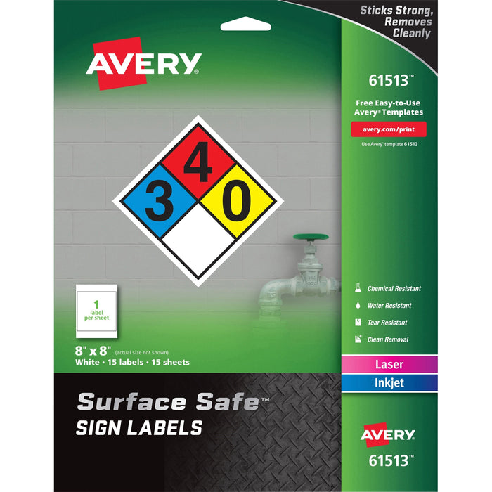 Avery&reg; 8"x8" Removable Label Safety Signs - AVE61513