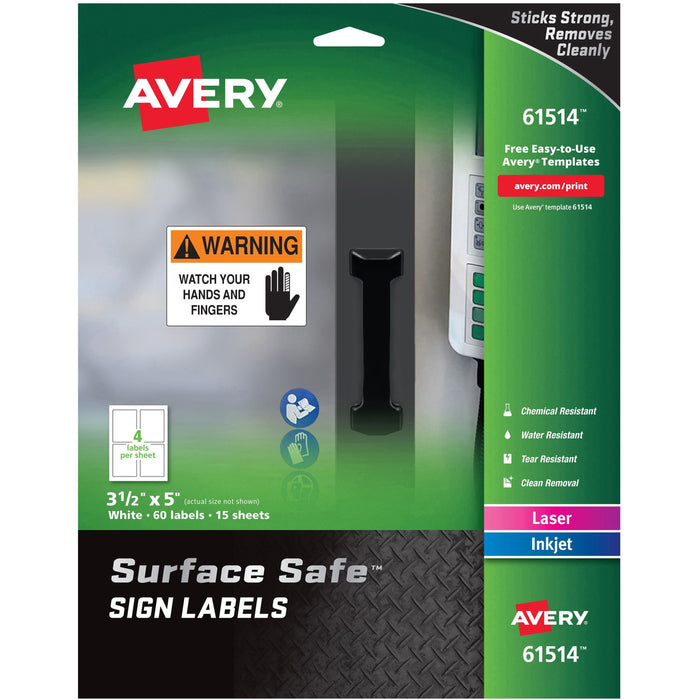Avery&reg; 3-1/2"x5" Removable Label Safety Signs - AVE61514