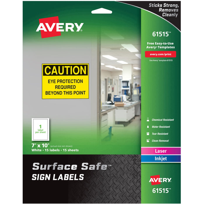 Avery&reg; 7"x10" Removable Label Safety Signs - AVE61515