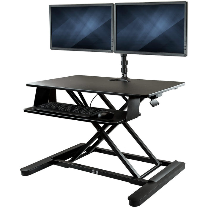 StarTech.com Dual Monitor Sit Stand Desk Converter - 35" Wide - Height Adjustable Standing Desk Solution -Dual Arms for up to 24" Monitors - STCBNDSTSLGDUAL