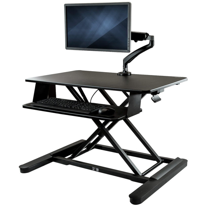 StarTech.com Sit-Stand Desk Converter with Monitor Arm - Up to 26" Monitor - 35" Wide Work Surface - Height Adjustable Standing Desk Converter - STCBNDSTSLGSLIM