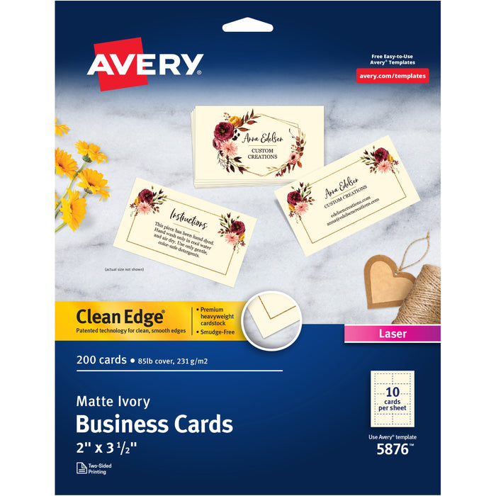 Avery&reg; Business Cards, Ivory, True Print(R) Two-Sided Printing, 2" x 3-1/2" , 200 Cards - AVE5876