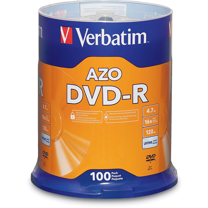 Verbatim 95102 DVD Recordable Media - DVD-R - 16x - 4.70 GB - 100 Pack Spindle - VER95102