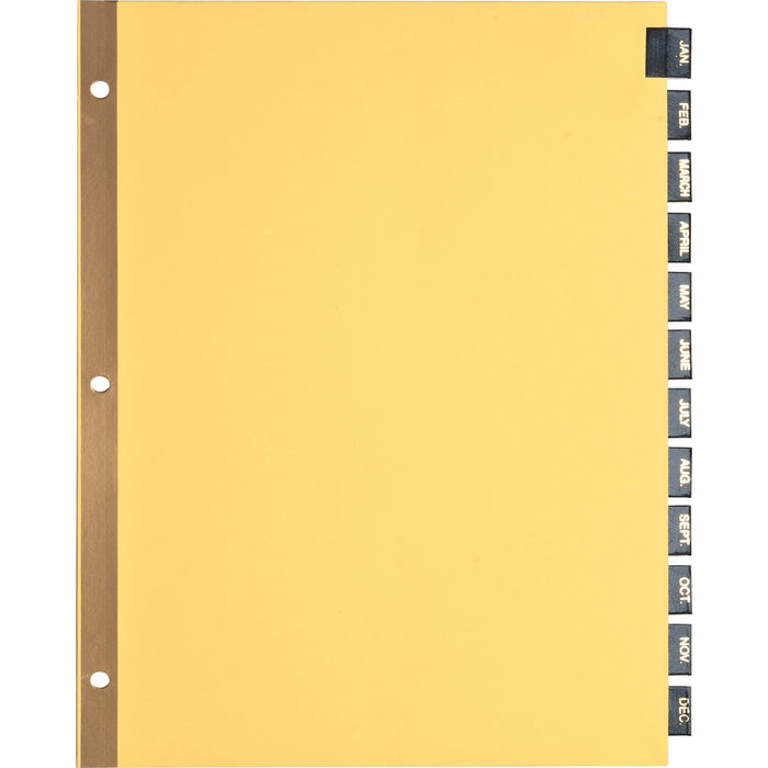 Business Source Monthly Black Leather Tab Index Dividers - BSN01183