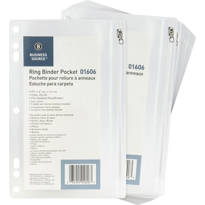 Business Source Punched Economy Binder Pocket - BSN01606BX