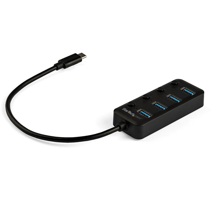 StarTech.com 4 Port USB C Hub - 4x USB 3.0 Type-A with Individual On/Off Port Switches - SuperSpeed 5Gbps USB 3.1/3.2 Gen 1 - Bus Powered - STCHB30C4AIB
