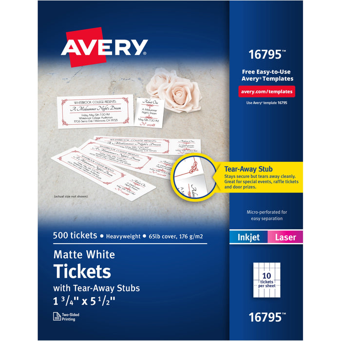 Avery&reg; Blank Printable Perforated Raffle Tickets - Tear-Away Stubs - AVE16795