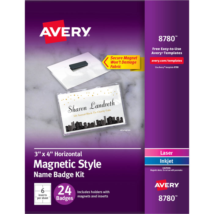 Avery&reg; Secure Magnetic Name Badges with Durable Plastic Holders and Heavy-duty Magnets - AVE8780