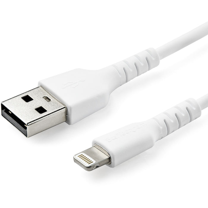 StarTech.com 3 foot/1m Durable White USB-A to Lightning Cable, Rugged Heavy Duty Charging/Sync Cable for Apple iPhone/iPad MFi Certified - STCRUSBLTMM1M