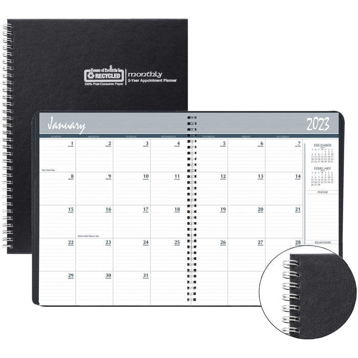 House of Doolittle Monthly Calendar Planner 2 Year Black Hard Cover 8-1/2 x 11 Inches - HOD262092