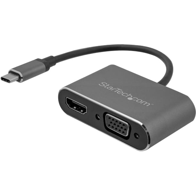 StarTech.com USB C to VGA and HDMI Adapter - Aluminum - USB-C Multiport Adapter - 6 in / 15.24 cm Built-In Cable - STCCDP2HDVGA