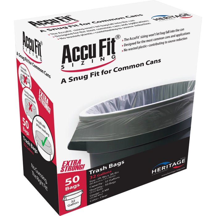 Heritage Accufit Reprime 32 Gallon Can Liners - HERH6644TCRC1CT Heritage Bag Company