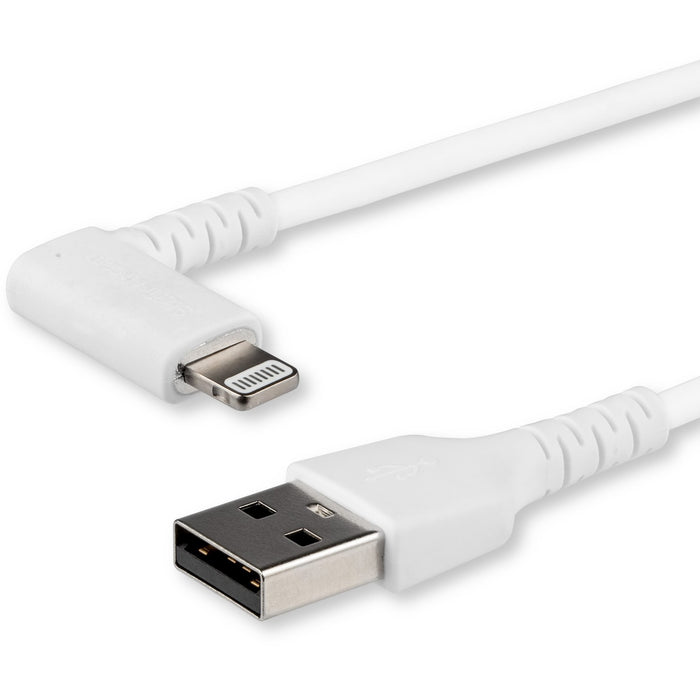 StarTech.com 1m USB A to Lightning Cable iPhone iPad Durable Right Angled 90 Degree White Charger Cord w/Aramid Fiber Apple MFI Certified - STCRUSBLTMM1MWR