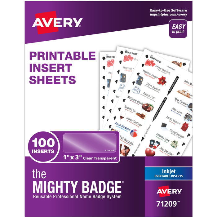 The Mighty Badge&reg; The Mighty Badge Printable Insert Sheets, 100 Clear Inserts, Inkjet - AVE71209