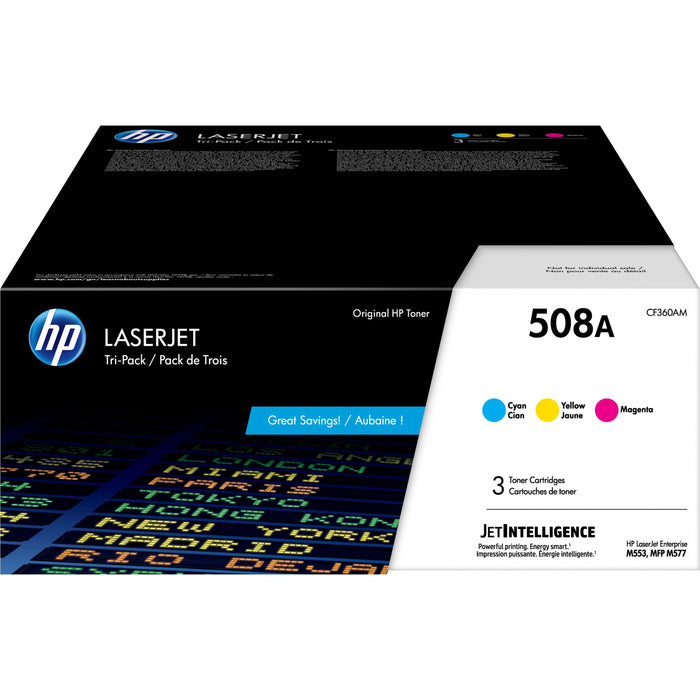 HP 508A Original Laser Toner Cartridge - Cyan, Magenta, Yellow - 3 / Pack - HEWCF360AM