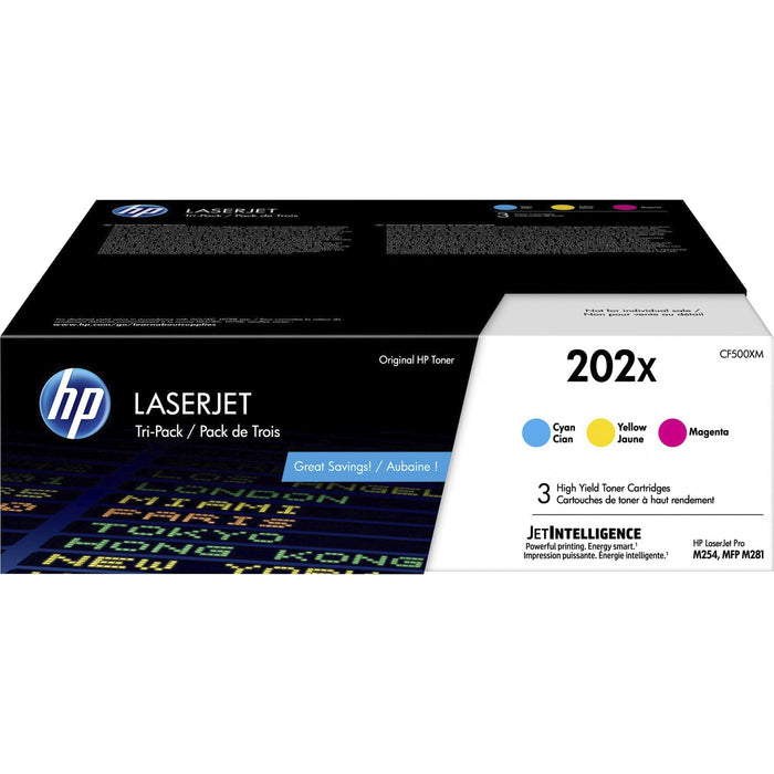 HP 202X (CF500XM) Original High Yield Laser Toner Cartridge - Multi-pack - Cyan, Magenta, Yellow - 1 Each - HEWCF500XM