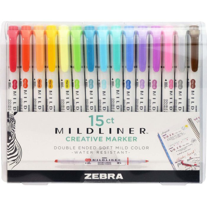 Zebra Pen Mildliner Double-ended Assorted Highlighter Set 15PK - ZEB78115