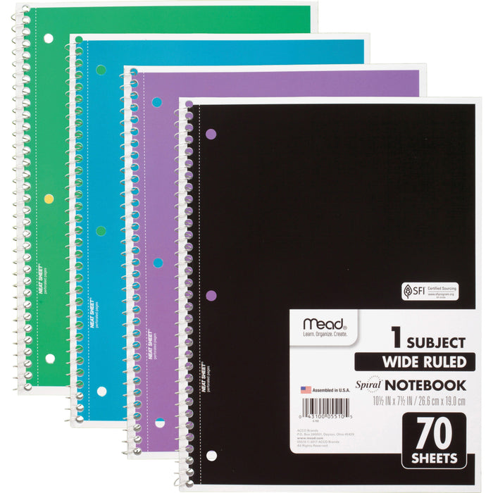 Mead 1 Subject Wide Ruled Spiral Notebook - MEA72873