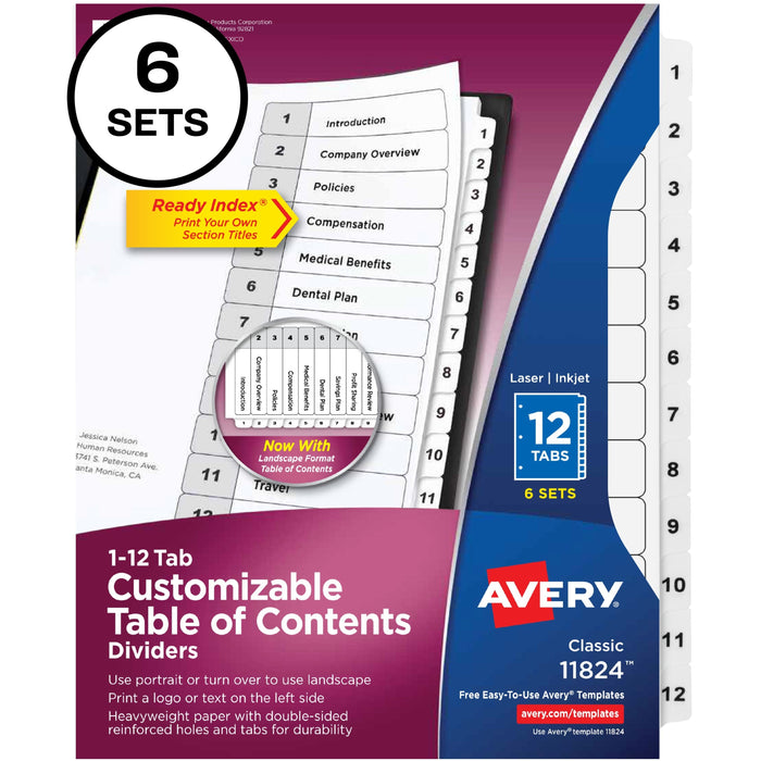 Avery&reg; Ready Index 12-tab Custom TOC Dividers - AVE11824