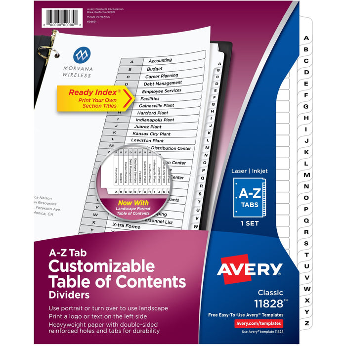 Avery&reg; A-Z Black & White Table of Contents Dividers - AVE11828