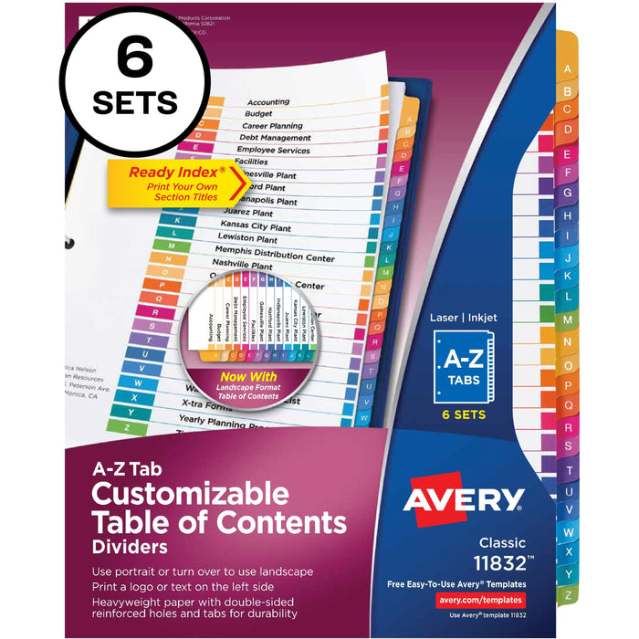 Avery&reg; A-Z Customizable Multicolor TOC Dividers - AVE11832