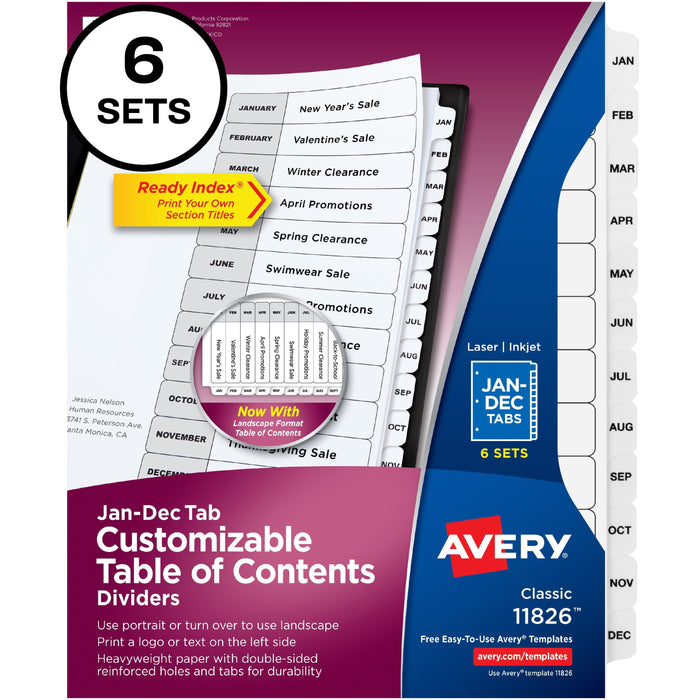 Avery&reg; Monthly Tab Table of Contents Dividers - AVE11826