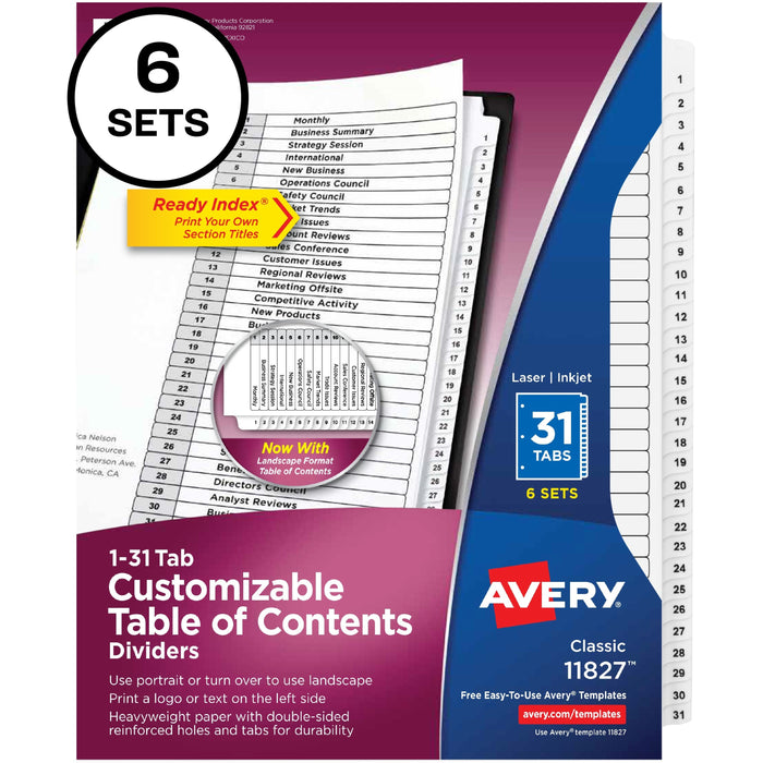 Avery&reg; 1-31 Custom Table of Contents Dividers - AVE11827