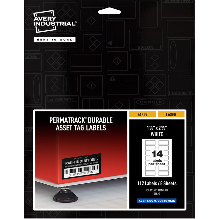 Avery&reg; PermaTrack Durable White Asset Tag Labels, 1-1/4" x 2-3/4" , 112 Asset Tags - AVE61529