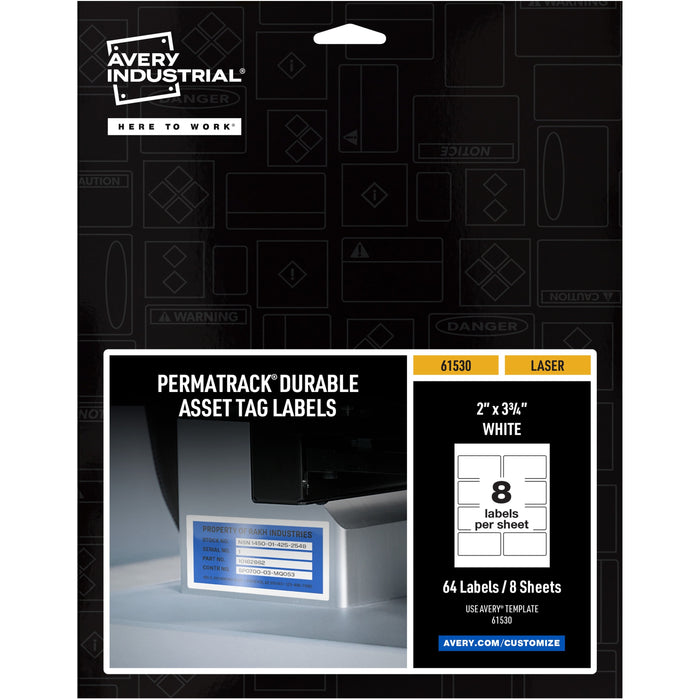 Avery&reg; PermaTrack Durable White Asset Tag Labels, 2" x 3-3/4" , 64 Asset Tags - AVE61530
