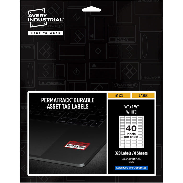 Avery&reg; PermaTrack Durable White Asset Tag Labels, 3/4" x 1-1/2" , 320 Asset Tags - AVE61525