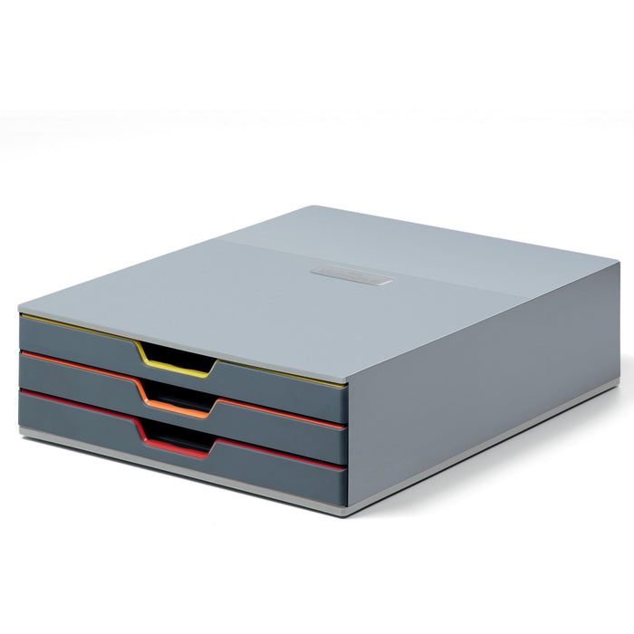 DURABLE VARICOLOR 3 Drawer Desktop Storage Box, Gray/Multicolor - DBL760327