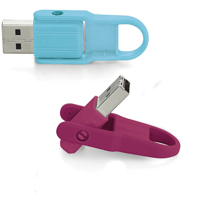 16GB Store 'n' Flip&reg; USB Flash Drive - 2pk- Berry, Blue - VER70377
