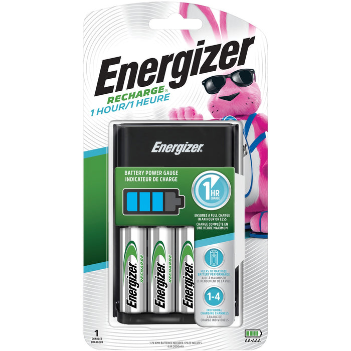 Energizer Recharge Battery Charger with 2 AA and 2 AAA NiMH Batteries - EVECH1HRWB4CT