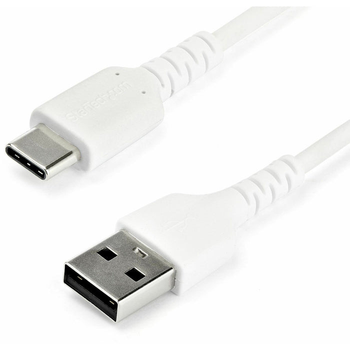 StarTech.com 1m USB A to USB C Charging Cable - Durable Fast Charge & Sync USB 2.0 to USB Type C Data Cord - Aramid Fiber M/M 3A White - STCRUSB2AC1MW