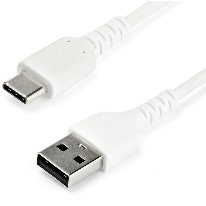 StarTech.com 2m USB A to USB C Charging Cable - Durable Fast Charge & Sync USB 2.0 to USB Type C Data Cord - Aramid Fiber M/M 3A White - STCRUSB2AC2MW