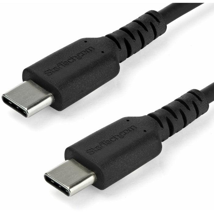 StarTech.com 1m USB C Charging Cable - Durable Fast Charge & Sync USB 2.0 Type C to C Charger Cord - TPE Jacket Aramid Fiber M/M 60W Black - STCRUSB2CC1MB