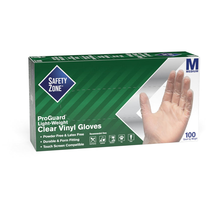 Safety Zone Powder Free Clear Vinyl Gloves - SZNGVP9MDHHCT