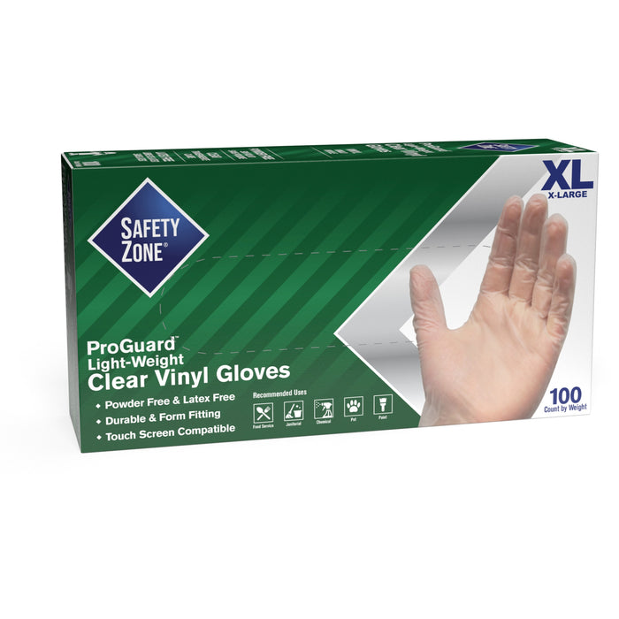 Safety Zone Powder Free Clear Vinyl Gloves - SZNGVP9XLHHCT