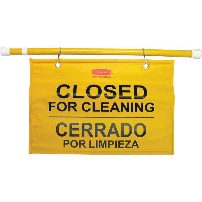 Rubbermaid Commercial Multilingual Closed for Cleaning Safety Signs - RCP9S1600YLCT