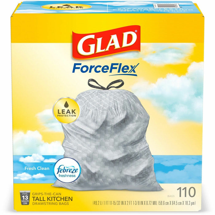 Glad ForceFlex Tall Kitchen Drawstring Trash Bags - CLO78563