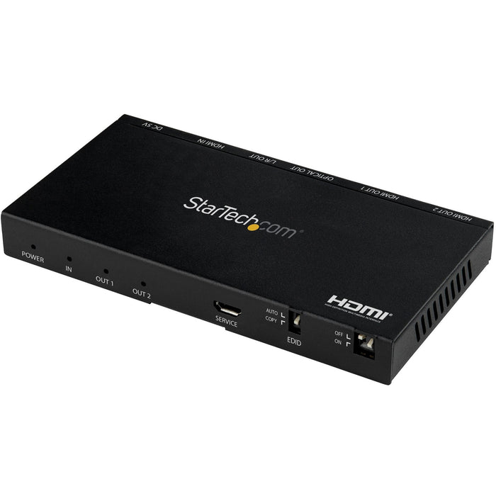 StarTech.com 2-Port HDMI Splitter (1x2), 4K 60Hz UHD HDMI 2.0 Audio Video Splitter w/ Scaler and Audio Extractor, EDID Copy, TV/Projector - STCST122HD20S