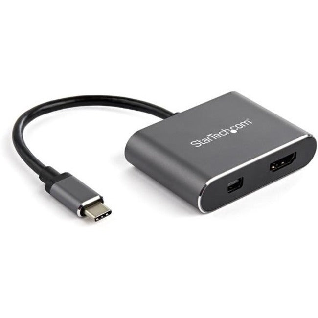 StarTech.com USB C Multiport Video Adapter - 4K 60Hz USB-C to HDMI 2.0 or Mini DisplayPort 1.2 Monitor Display Adapter - HBR2 HDR - STCCDP2HDMDP