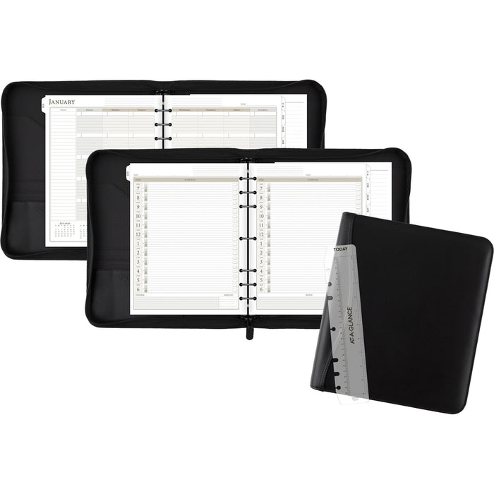 At-A-Glance Black Leather Zipcase Folio Binder Set - AAG038054005