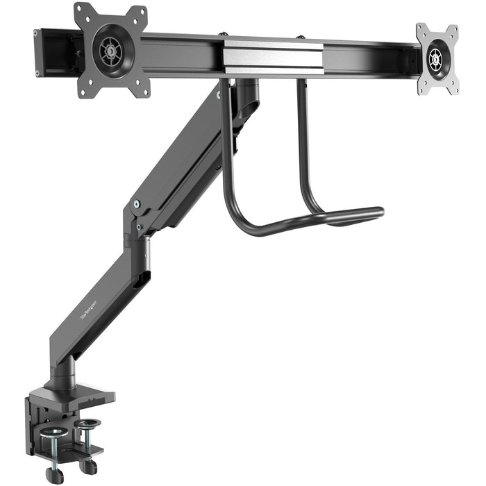 StarTech.com Desk Mount Dual Monitor Arm, Ergonomic VESA Mount 32" (17.6lb/8kg) Displays, Crossbar Handle for Full Motion, C-Clamp/Grommet - STCARMSLMBARDUO