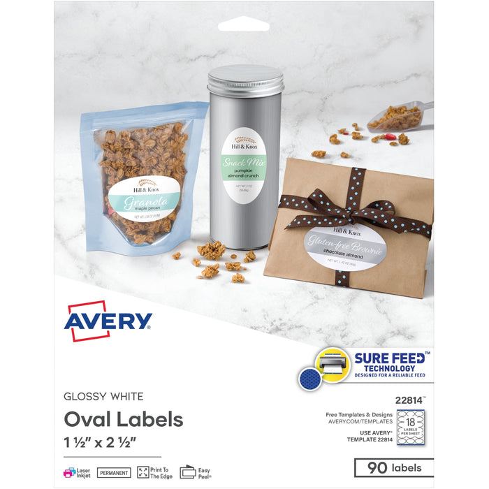 Avery&reg; Sure Feed Printable Glossy White Labels - AVE22814