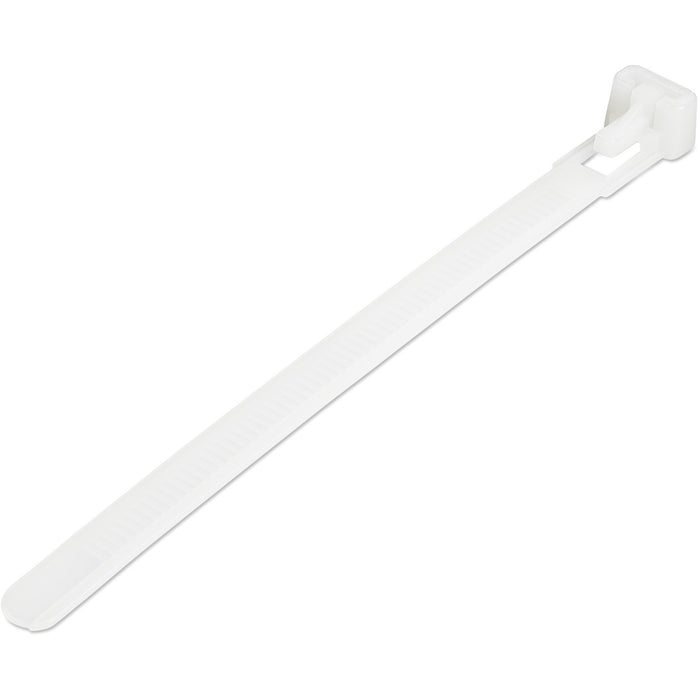 StarTech.com 5"(12cm) Reusable Cable Ties, 1-1/8"(30mm) Dia. 50lb(22Kg) Tensile Strength, Nylon, In/Outdoor, UL Listed, 100 Pack, White - STCCBMZTRB5