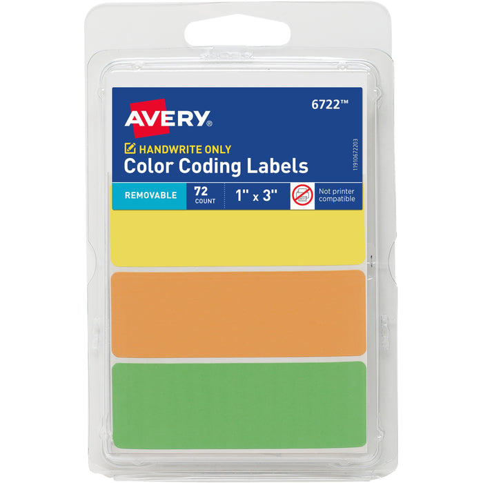Avery&reg; Removable Labels, 1" x 3" , Neon, 72 Total (6722) - AVE06722